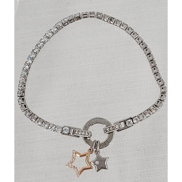 IBB CN Silver Tone CZ Rhinestone Dream It Do It Star Charm Tennis Bracelet - Picture 1 of 9